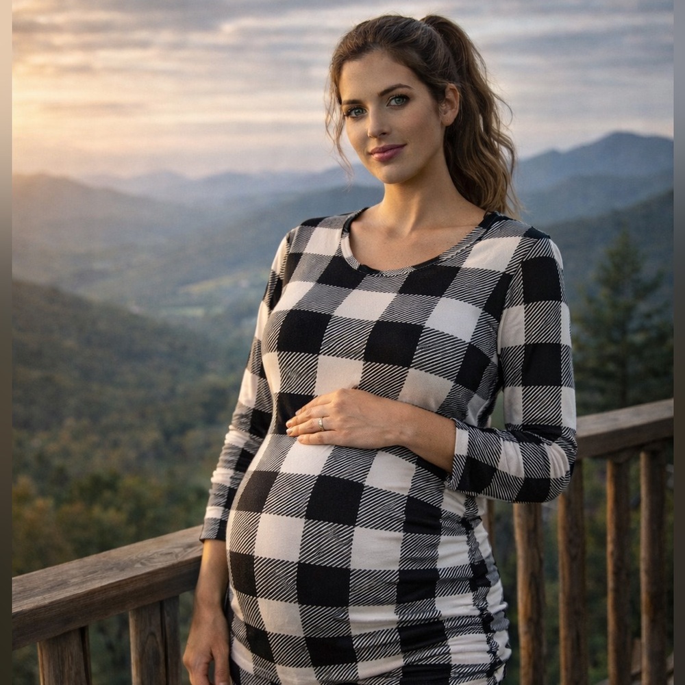 Love Maternity Black and White Plaid Top